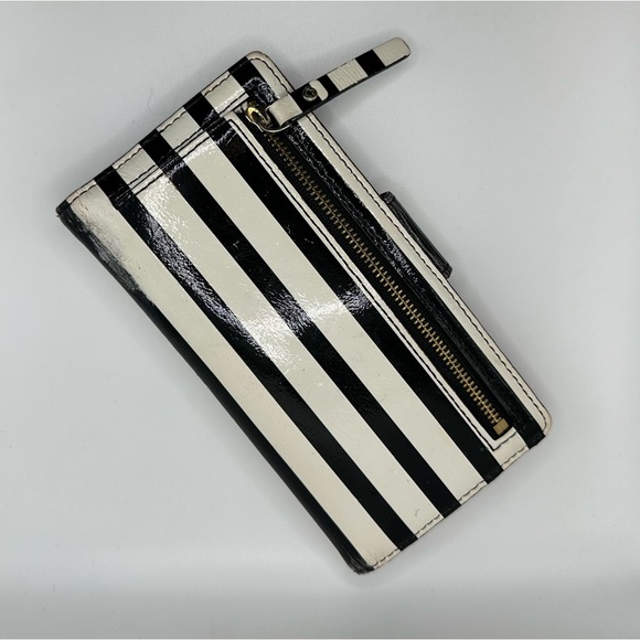 Kate Spade Patent Black and White Striped Wallet - Picture 2 of 8